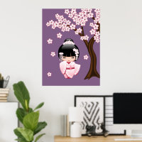 Witte Kimono Kokeshi-pop - Schattig Geisha-meisje