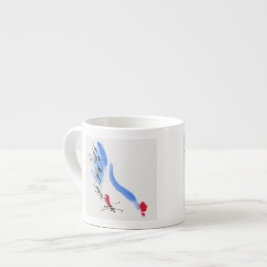 Witte kip. Calligrafie en waterverf Espresso Kop (Links)