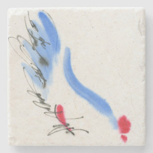 Witte kip. Calligrafie en waterverf Stenen Onderzetter