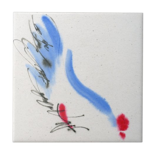 Witte kip. Calligrafie en waterverf Tegeltje (Voorkant)