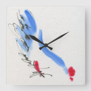 Witte kip. Calligrafie en waterverf Vierkante Klok