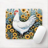 Witte Kip en Zonnebloemen Muismat (Met muis)