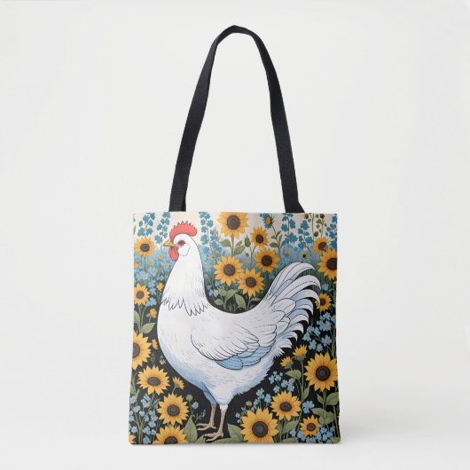 Witte kip en zonnebloemen tote bag (Voorkant)