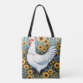 Witte kip en zonnebloemen tote bag (Achterkant)