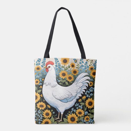 Witte kip en zonnebloemen tote bag (Achterkant)