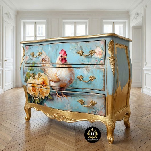 Witte Kip Gele Bloemen Ladenkast Decoupage Tissuepapier
