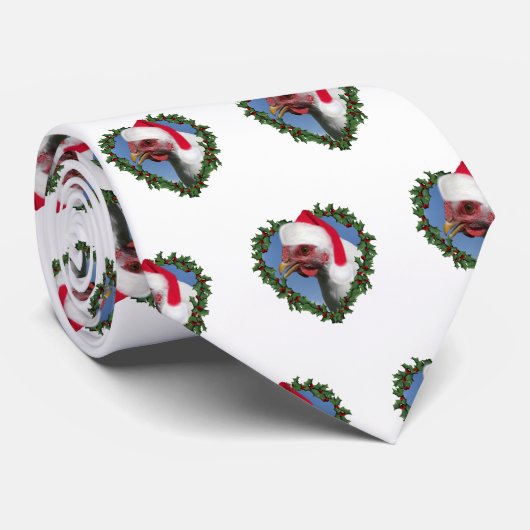 Witte Kip in Hartkrans Kerstmis Stropdas (Opgerold)