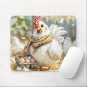 Witte kip met eieren in een doos muismat (Met muis)