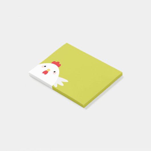 Witte kip op groen post-it® notes (Schuin)