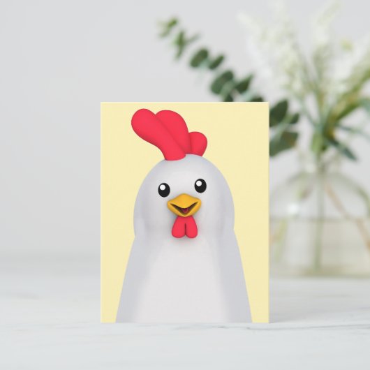 Witte kip/witte rooster briefkaart (Staand voorkant)