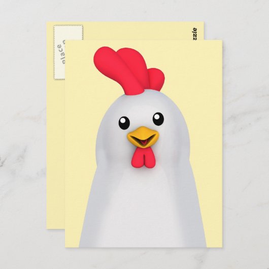 Witte kip/witte rooster briefkaart (Voorkant / Achterkant)