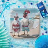 Witte kippen die badpakken dragen papieren bordje (Feest)