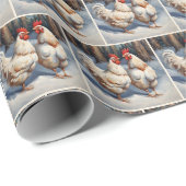 Witte kippen in sneeuw cadeaupapier (Rol Hoek)