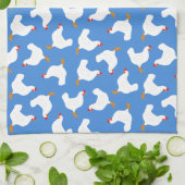 Witte Kippen op Blauw Theedoek (Gevouwen)