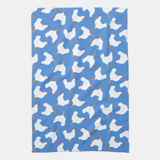 Witte Kippen op Blauw Theedoek (Verticaal)