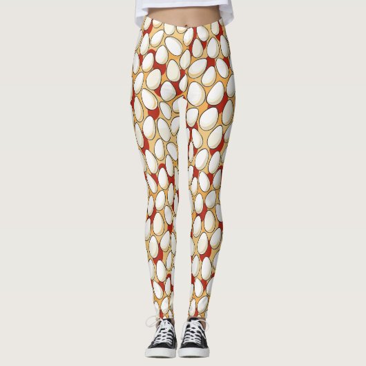 Witte kippeneieren boven rood en bruin Boerderij l Leggings (Voorkant)