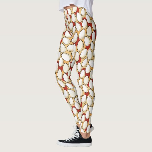 Witte kippeneieren boven rood en bruin Boerderij l Leggings (Links)
