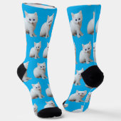 Witte Kitten Blauwe Achtergrond Sokken (Gebogen)
