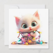 Witte Kitten Brengt Kerstvreugde Kerstkaart (Voorkant)
