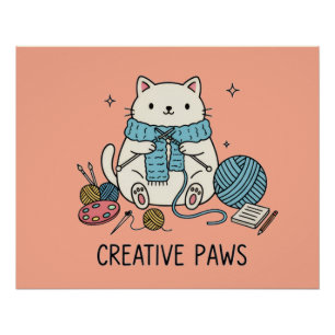 Witte Kitten Creatieve Hobby's Koraal Design Accen Perfect Poster