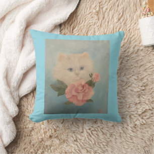 Witte Kitten en Bloem Worp Kussen