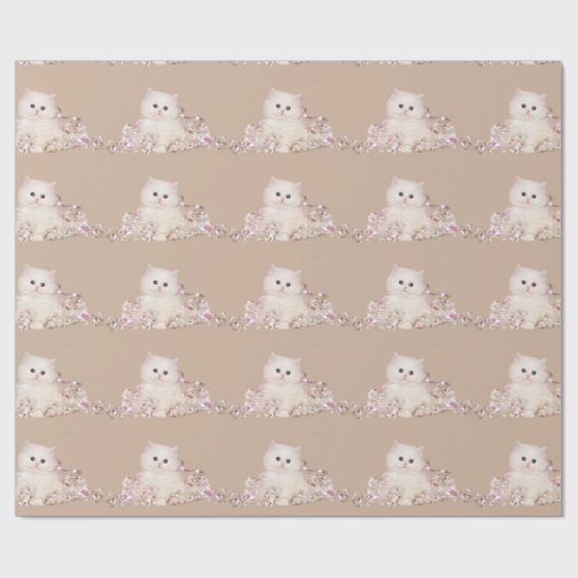 Witte kitten en linten cadeaupapier (Vlak)