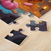 Witte kitten en spook eten Halloween Donuts Legpuzzel (Zijkant)