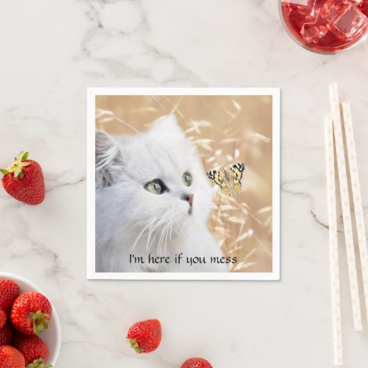 Witte kitten en vlinder servet (Insitu)