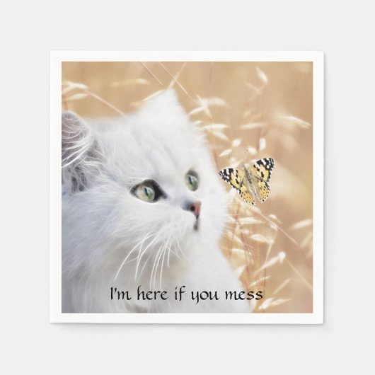 Witte kitten en vlinder servet (Voorkant)