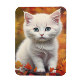 Witte kitten herfst bladeren portret magneet