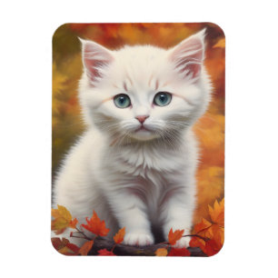 Witte kitten herfst bladeren portret magneet