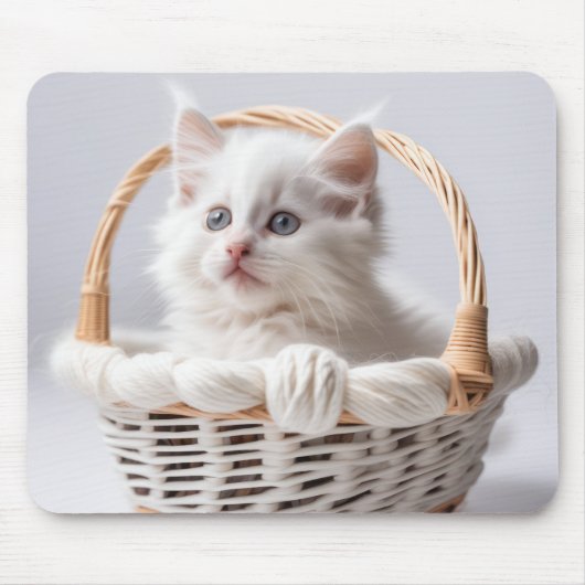 Witte kitten in een mand muismat (Voorkant)