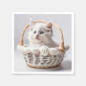 Witte kitten in een mand servet (Voorkant)