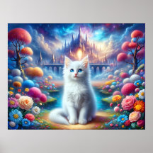 Witte kitten in een mystieke fantasie