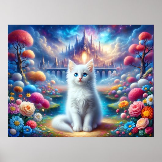 Witte kitten in een mystieke fantasie poster (Voorkant)