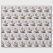 Witte kitten in een rieten mand cadeaupapier (Vlak)