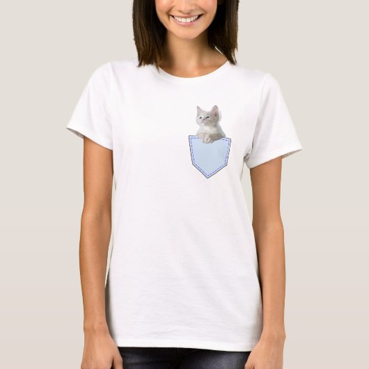 Witte Kitten in zak grappige illusie 3D-grafiek T-shirt (Voorkant)