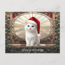 Witte Kitten met Kerstman Hoed