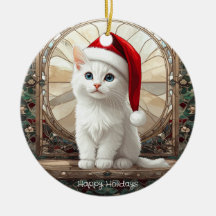 Witte Kitten met Kerstman Hoed