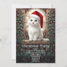 Witte Kitten met Kerstman Hoed Kerstfeest