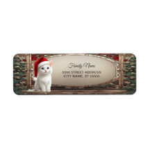 Witte Kitten met Kerstman Hoed Retouradres