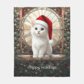Witte Kitten met Kerstmuts Fleece Deken (Voorkant)