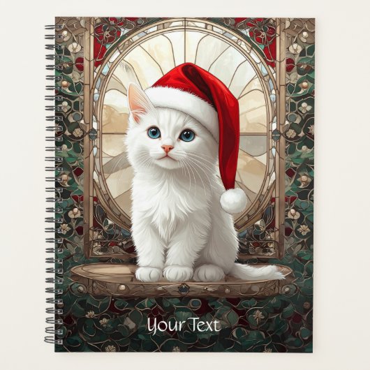 Witte Kitten met Kerstmuts Planner (Voorkant)