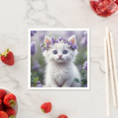 Witte kitten met Lila laurier Servet (Insitu)