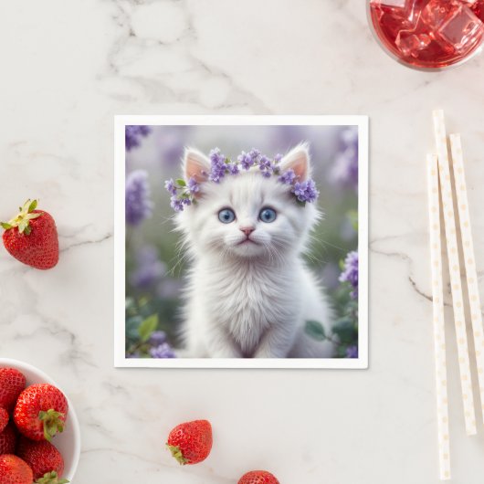 Witte kitten met Lila laurier Servet (Insitu)