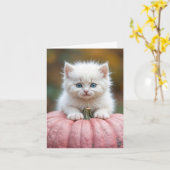 Witte kitten op roze pompoen kaart (Gele Bloem)