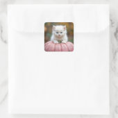 Witte kitten op roze pompoen vierkante sticker (Tas)