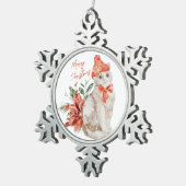 Witte Kitten Rode Poinsettia Vrolijk Kerstfeest Tin Sneeuwvlok Ornament (Rechts)