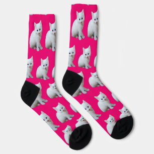 Witte kitten roze achtergrond sokken