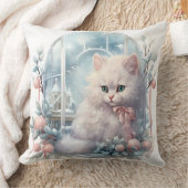 Witte kitten roze boog en ballen kussen (Deken)